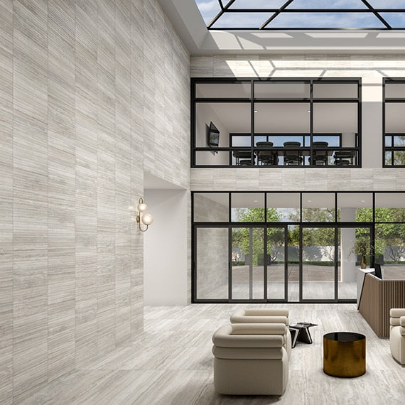 12x24 Reservorio  Natural Stone-Look Matte 3D-Geometric Fluted Porcelain Tile Gray