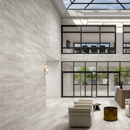 12x24 Reservorio  Natural Stone-Look Matte 3D-Geometric Fluted Porcelain Tile Gray