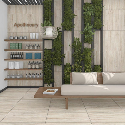 12x24 Calligo  Natural Stone-Look Matte 3D-Geometric Fluted Porcelain Tile Almond Beige