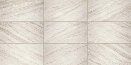 12x24 Perpetuo Light Veining  Patterned Marble-Look Satin 3D-Geometric Porcelain Tile Soft White