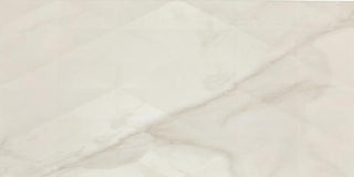 Cream White - 12x24 Perpetuo Light Veining Patterned Marble-Look Satin 3D-Geometric Porcelain Tile