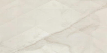 12x24 Perpetuo Light Veining  Patterned Marble-Look Satin 3D-Geometric Porcelain Tile Cream White