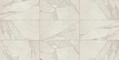 12x24 Perpetuo Light Veining  Patterned Marble-Look Satin 3D-Geometric Porcelain Tile Cream White