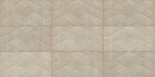 12x24 Perpetuo Light Veining  Patterned Marble-Look Satin 3D-Geometric Porcelain Tile Warm Beige