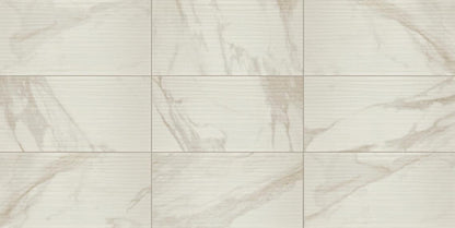 12x24 Perpetuo Light Veining  Natural Marble-Look Satin Wavy Porcelain Tile Cream White