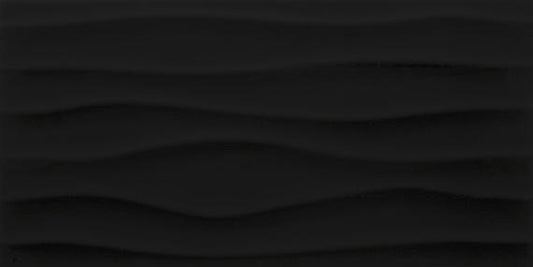 12x24 Multitude Wave  Natural Solid-Color Matte Textured Ceramic Tile Matte Black