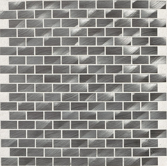 1x2 Structure Subway Pattern  Mosaic Metallic-Look Brushed Polished Metal Tile Silver Gray