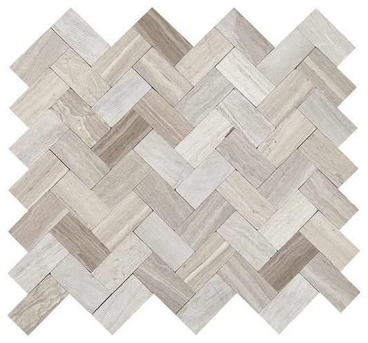 11x10 Minute Mosaix Herringbone  Mosaic Marble-Look Polished Smooth Marble Tile Taupe Gray