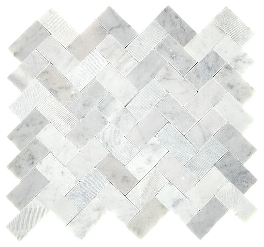11x10 Minute Mosaix Herringbone  Mosaic Marble-Look Polished Smooth Marble Tile Gray Marble