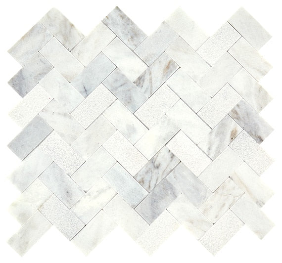 12x11 Minute Mosaix Herringbone  Mosaic Marble-Look Polished Smooth Marble Tile White Marble