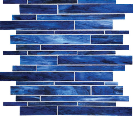 12x12 Serenade Random Pattern  Mosaic Mixed-Color Glossy Smooth Glass Tile Deep Blue