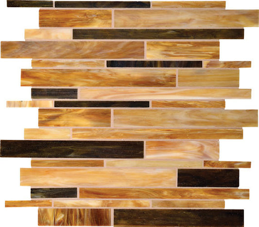 12x12 Serenade Random Pattern  Mosaic Mixed-Color Glossy Smooth Glass Tile Amber Brown