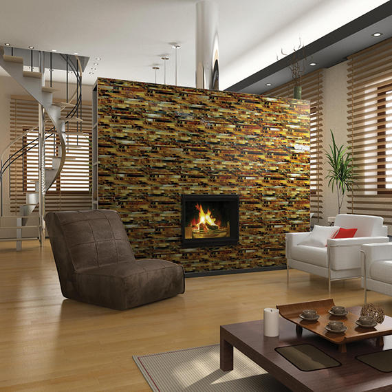 12x12 Serenade Random Pattern  Mosaic Mixed-Color Glossy Smooth Glass Tile Amber Brown