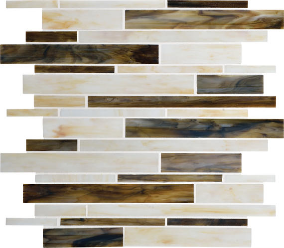 12x12 Serenade Random Pattern  Mosaic Mixed-Color Glossy Smooth Glass Tile Ivory Brown