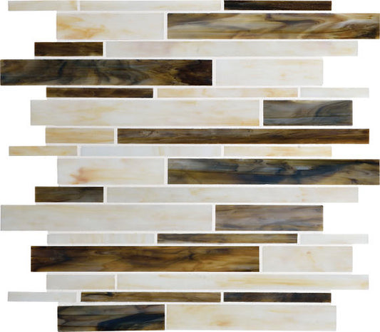 12x12 Serenade Random Pattern  Mosaic Mixed-Color Glossy Smooth Glass Tile Ivory Brown