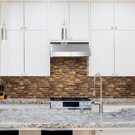 12x12 Serenade Random Pattern  Mosaic Mixed-Color Glossy Smooth Glass Tile Dark Walnut