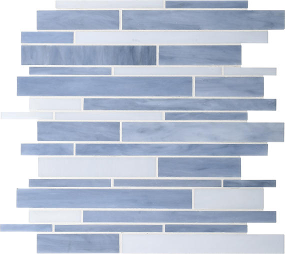 12x12 Serenade Random Pattern  Mosaic Mixed-Color Glossy Smooth Glass Tile Soft Blue