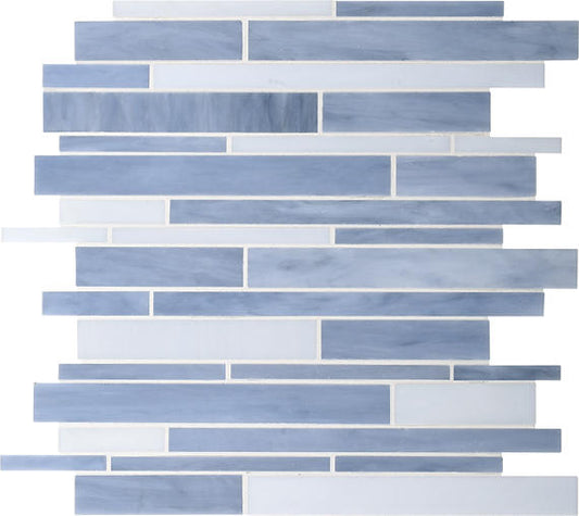12x12 Serenade Random Pattern  Mosaic Mixed-Color Glossy Smooth Glass Tile Soft Blue
