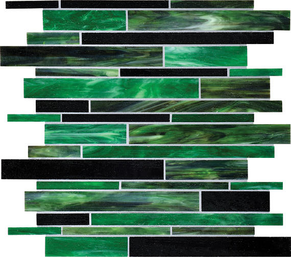 12x12 Serenade Random Pattern  Mosaic Mixed-Color Glossy Smooth Glass Tile Emerald Black