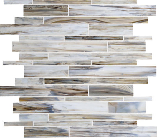 12x12 Serenade Random Pattern  Mosaic Mixed-Color Glossy Smooth Glass Tile Ivory Gray