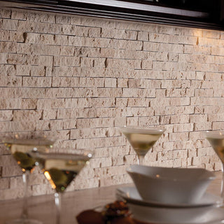 Warm Ivory - 12x12 Travertine Subway Pattern Mosaic Stone-Look Matte Split-Face Travertine Tile