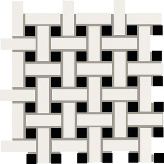 Black White - 12x12 Color Story Mosaics Basketweave Mosaic Mixed-Color Matte Smooth Ceramic Tile
