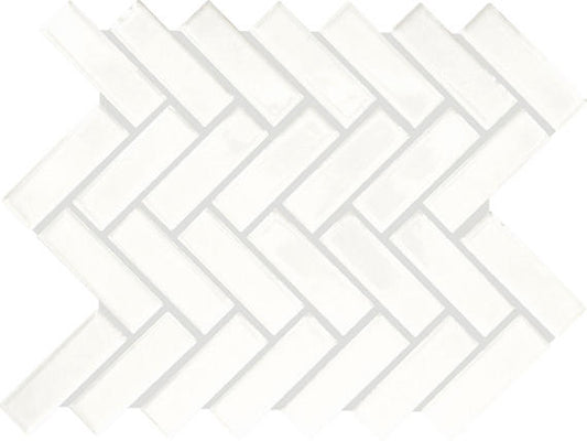 1x3 Color Wheel Mosaic Herringbone  Mosaic Solid-Color Glossy Smooth Ceramic Tile White