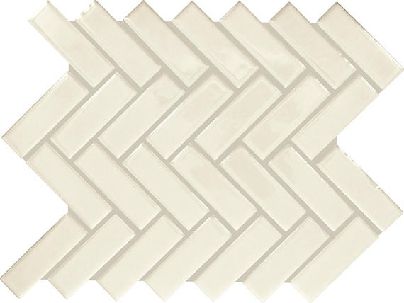 1x3 Color Wheel Mosaic Herringbone  Mosaic Solid-Color Glossy Smooth Ceramic Tile Cream White