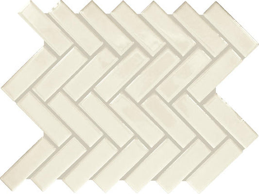 1x3 Color Wheel Mosaic Herringbone  Mosaic Solid-Color Glossy Smooth Ceramic Tile Cream White