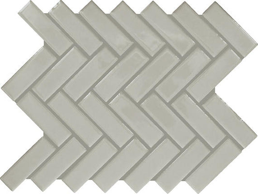 1x3 Color Wheel Mosaic Herringbone  Mosaic Solid-Color Glossy Smooth Ceramic Tile Pale Gray