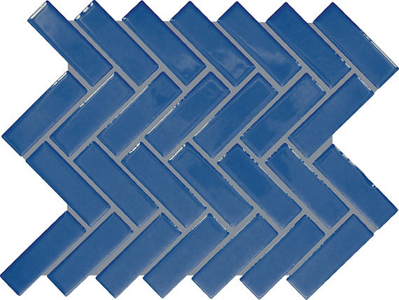 1x3 Color Wheel Mosaic Herringbone  Mosaic Solid-Color Glossy Smooth Ceramic Tile Dark Blue