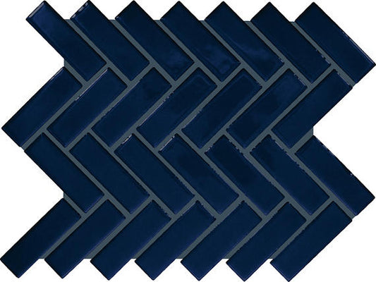 1x3 Color Wheel Mosaic Herringbone  Mosaic Solid-Color Glossy Smooth Ceramic Tile Navy Blue