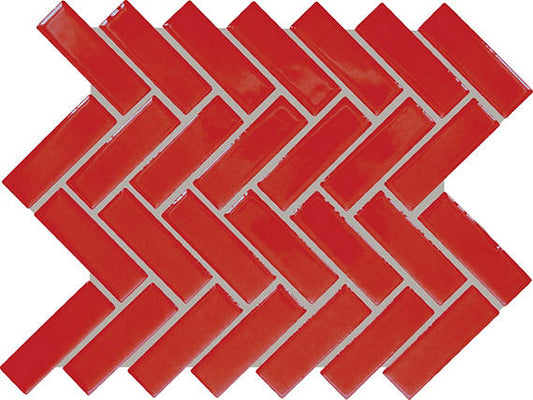 1x3 Color Wheel Mosaic Herringbone  Mosaic Solid-Color Glossy Smooth Ceramic Tile Red
