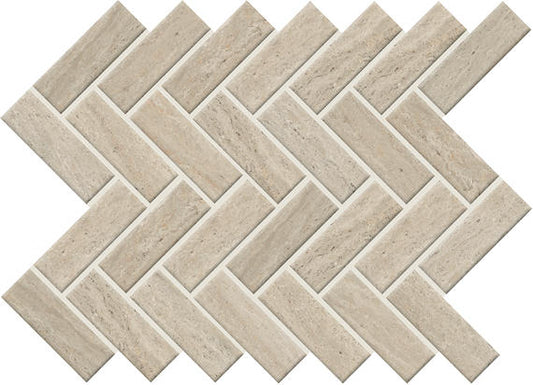1x3 Sunset Falls Herringbone  Mosaic Stone-Look Matte Smooth Porcelain Tile Soft Beige