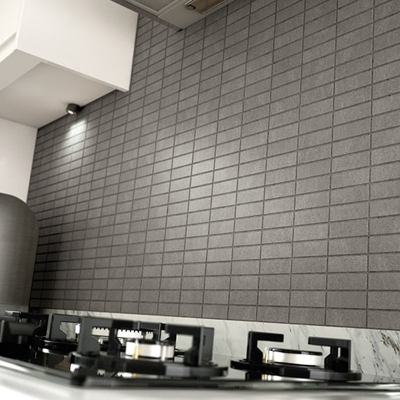 1x3 Modern Oasis Grid  Mosaic Stone-Look Matte Smooth Porcelain Tile Dark Gray