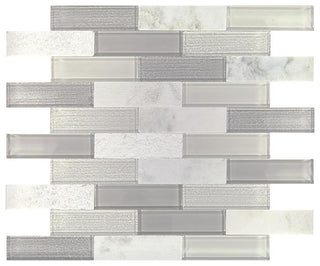 12x12 x 4 Simplystick Mosaix Linear Subway Pattern Mosaic Mixed-Material Look Polished Smooth Glass & Stone Tile