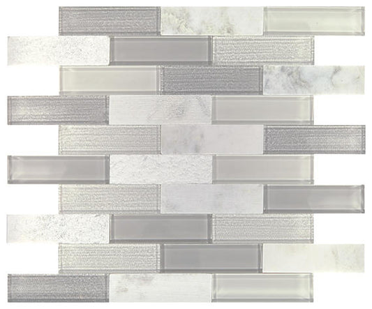 11/4x4 Simplystick Mosaix Linear Random Pattern Mosaic Mixed-Material Look Polished Smooth Glass & Stone Tile Taupe Gray