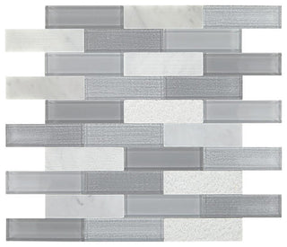 12x12 x 4 Simplystick Mosaix Linear Subway Pattern Mosaic Mixed-Material Look Polished Smooth Glass & Stone Tile