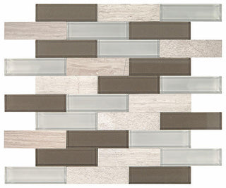 12x12 x 4 Simplystick Mosaix Linear Subway Pattern Mosaic Mixed-Material Look Polished Smooth Glass & Stone Tile