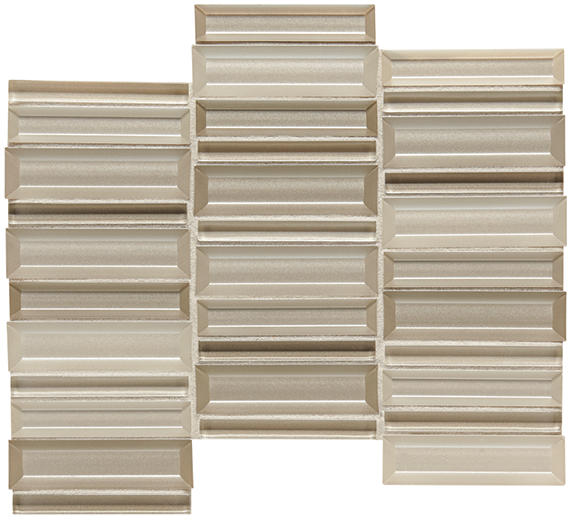 1x4 Cascading Waters Random Pattern Stacked Mosaic Mixed-Color Glossy Smooth Glass Tile Champagne Beige