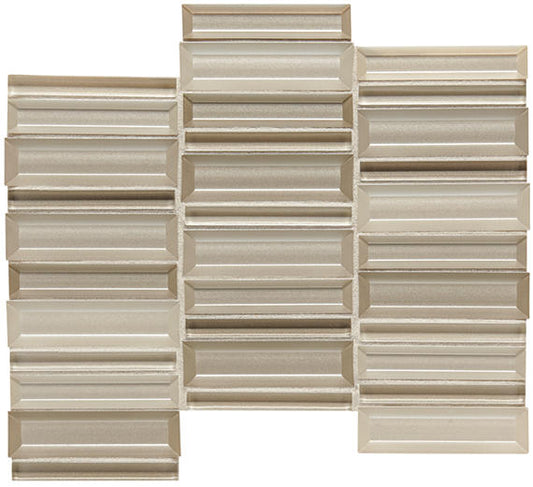 1x4 Cascading Waters Random Pattern Stacked Mosaic Mixed-Color Glossy Smooth Glass Tile Champagne Beige