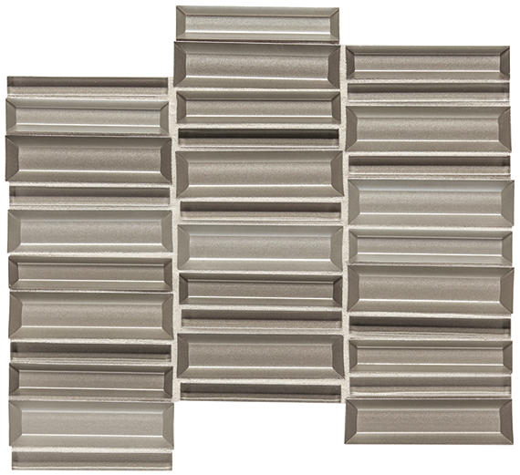 1x4 Cascading Waters Random Pattern Stacked Mosaic Mixed-Color Glossy Smooth Glass Tile Silver Gray