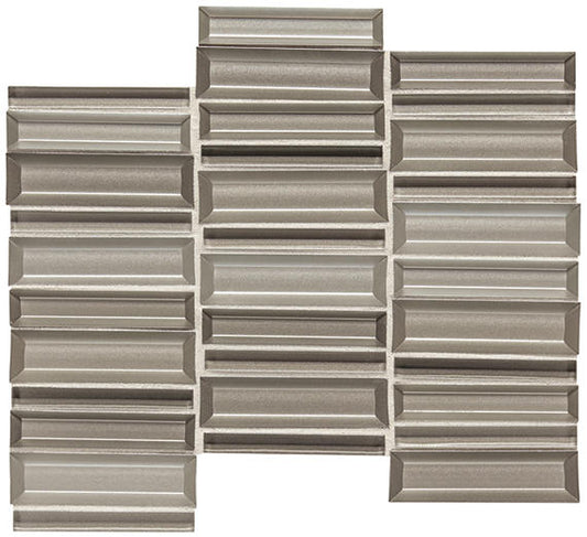 1x4 Cascading Waters Random Pattern Stacked Mosaic Mixed-Color Glossy Smooth Glass Tile Silver Gray