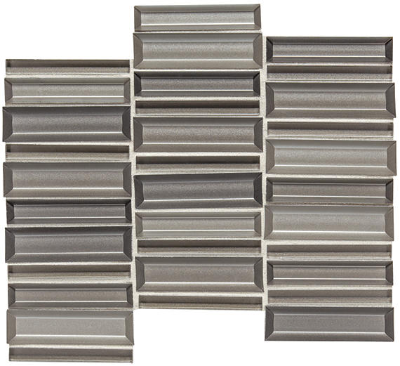 1x4 Cascading Waters Random Pattern Stacked Mosaic Mixed-Color Glossy Smooth Glass Tile Slate Gray