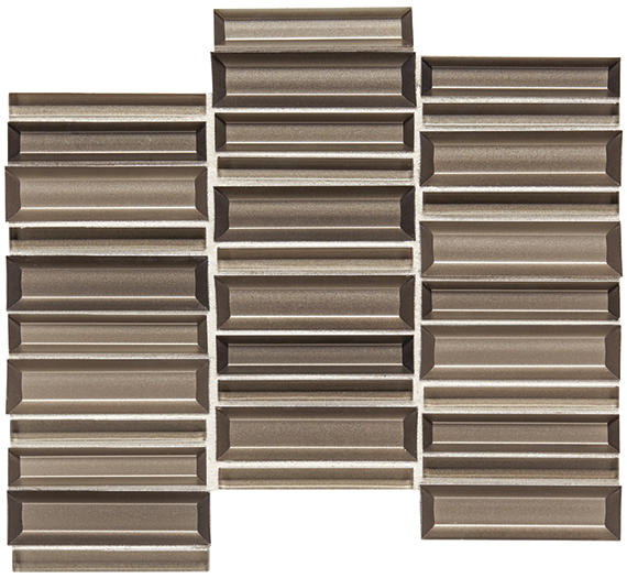 1x4 Cascading Waters Random Pattern Stacked Mosaic Mixed-Color Glossy Smooth Glass Tile Taupe Brown