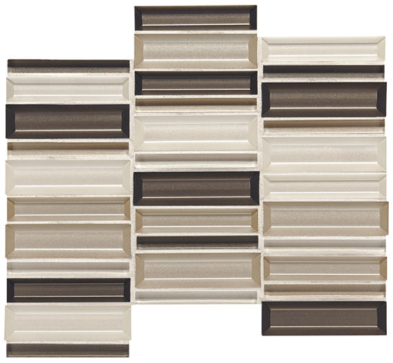 1x4 Cascading Waters Random Pattern Stacked Mosaic Mixed-Color Glossy Smooth Glass Tile Beige Brown