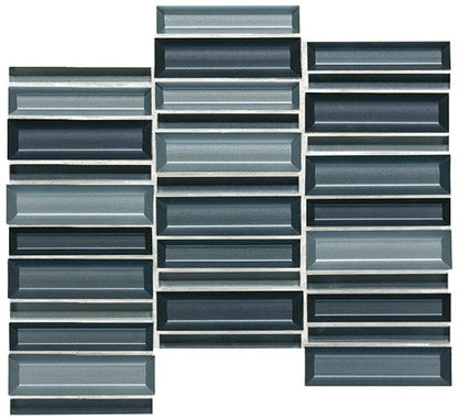 1x4 Cascading Waters Random Pattern Stacked Mosaic Mixed-Color Glossy Smooth Glass Tile Slate Blue