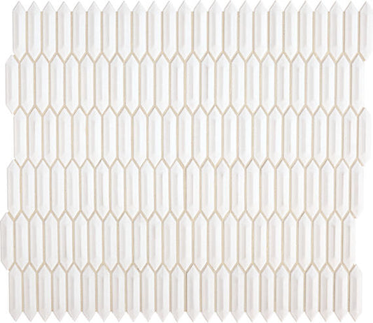 1x4 Revalia Remix Picket  Mosaic Mixed-Color Glossy 3D-Geometric Faceted Ceramic Tile Off-White