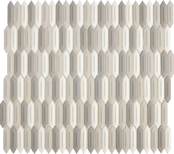 1x4 Revalia Remix Picket  Mosaic Mixed-Color Glossy 3D-Geometric Faceted Ceramic Tile Beige Gray