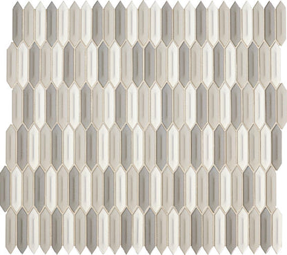 1x4 Revalia Remix Picket  Mosaic Mixed-Color Glossy 3D-Geometric Faceted Ceramic Tile Beige Gray